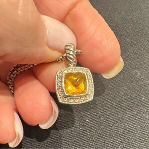 Auth David Yurman 7mm Citrine Diamond Petite Albion Necklace